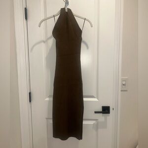Dynamite Deep Olive Green Fitted Knit Halter Dress